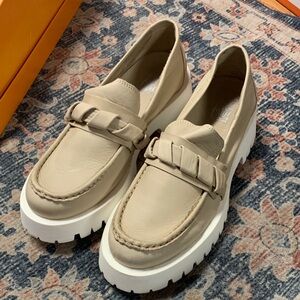 Miz Mooz Beige Chunky Lug Sole Loafers with Braided Strap Vicky qvc